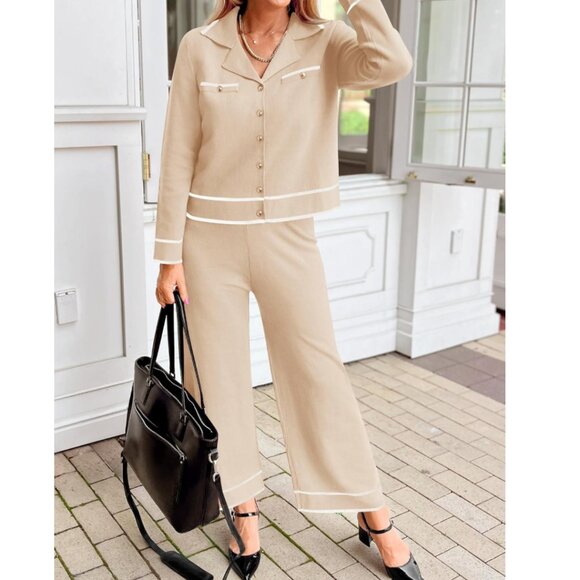 ZESICA Knit Two‑Piece Lounge Set – Sweater Top & Wide‑Leg Pants – M NWT - Picture 3 of 10